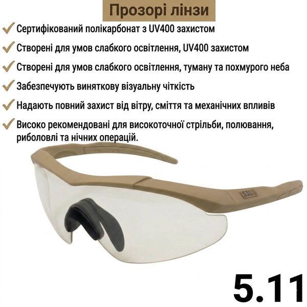 Тактические защитные очки 5.11 Aileron Shield со сменными линзами (3 шт.) и поляризацией, цвет &laquo;койот&raquo; 594920179 фото