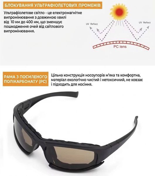 Защитные тактические солнцезащитные очки с поляризацией X7 Black + 4 комплекта линз 594959704 фото