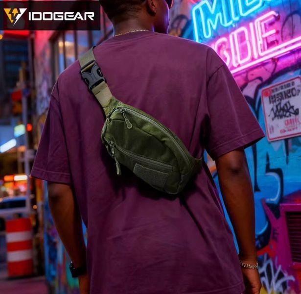 Тактична сумка-бананка поясна чоловіча IDOGEAR Cordura 500D нагрудна через плече, спортивна для телефону, Олива 596350039 фото