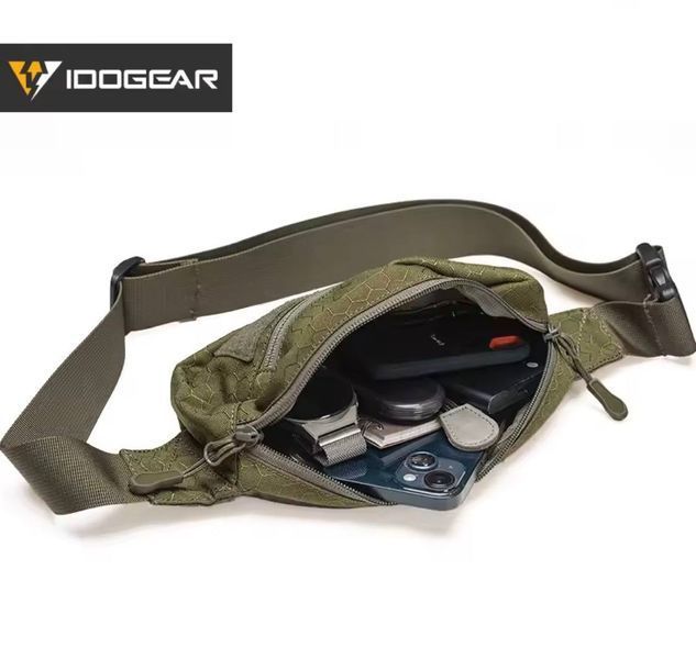 Тактична сумка-бананка поясна чоловіча IDOGEAR Cordura 500D нагрудна через плече, спортивна для телефону, Олива 596350039 фото