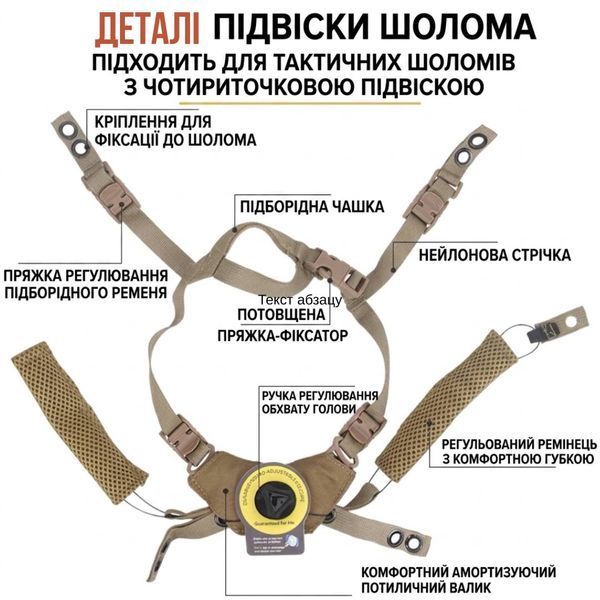 Підвісна система для шолома каски Team Wendy Cam Fit для шоломів FAST, MICH, ARCH, колір (Кайот) 594288550 фото